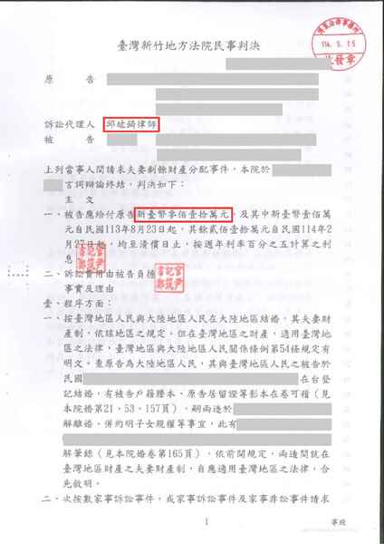 邱竑錡律師離婚勝訴，離婚分得 310 萬－訴研