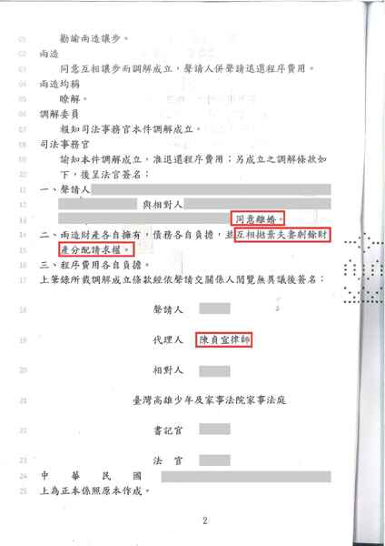 陳貞宜律師離婚調解成功，雙方放棄夫棄剩餘財產分配請求權－訴研