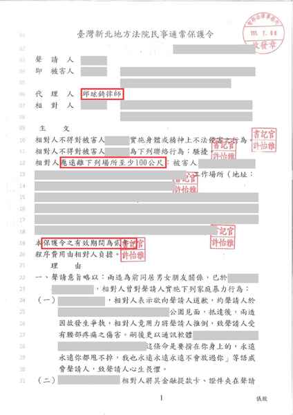 邱竑錡律師訴訟，成功聲請通常保護令－訴研