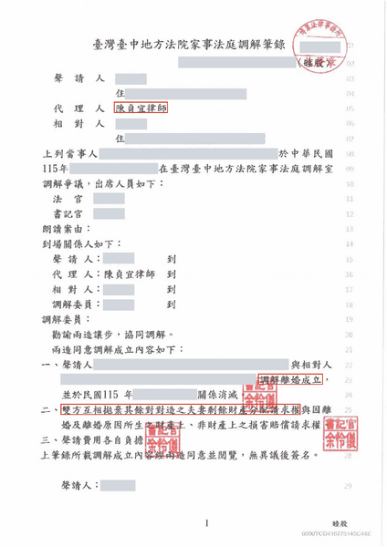 台中離婚調解亮點：雙方達成共識「放棄剩餘財產請求權」－訴研