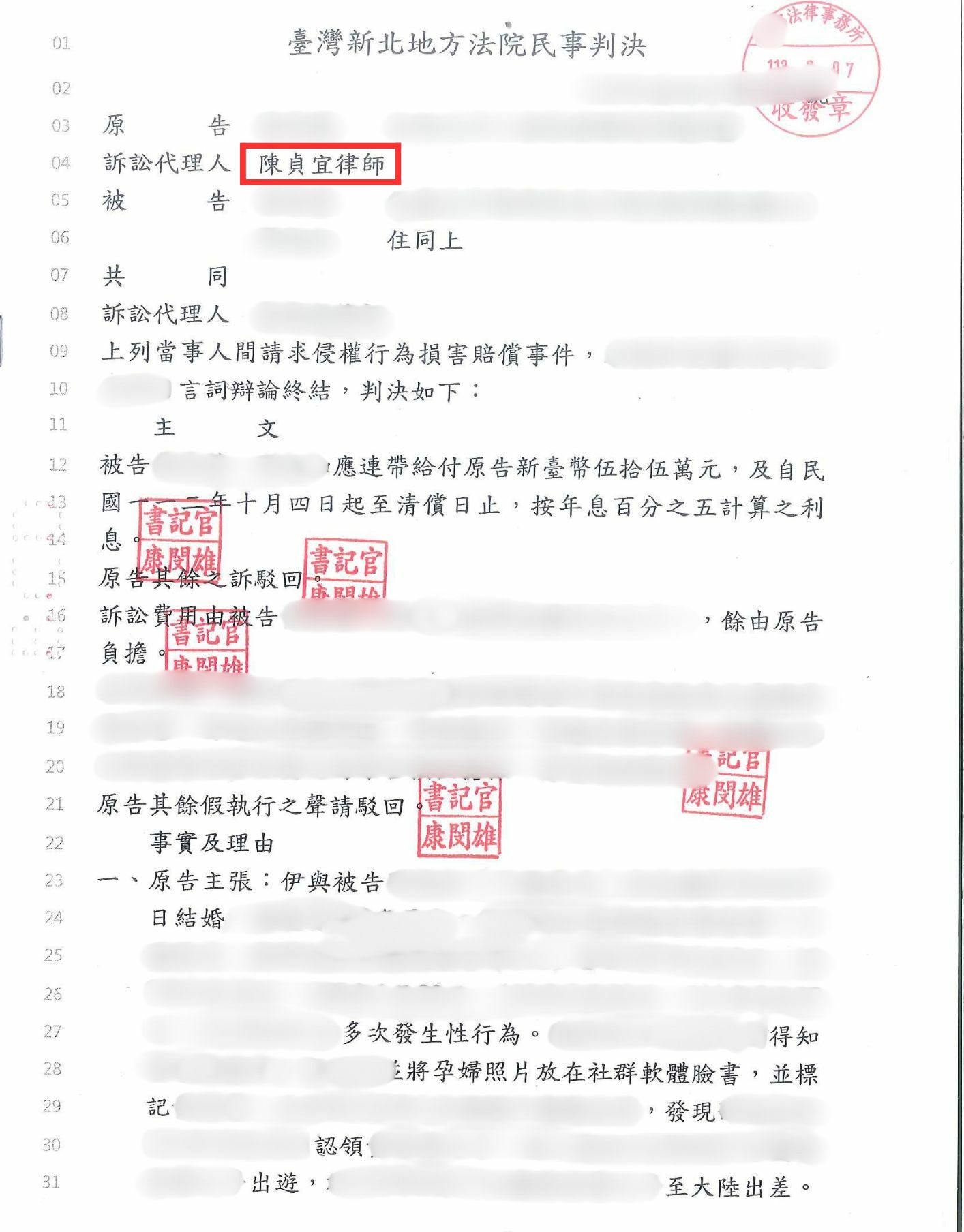 損害賠償 侵害配偶權 勝訴案例