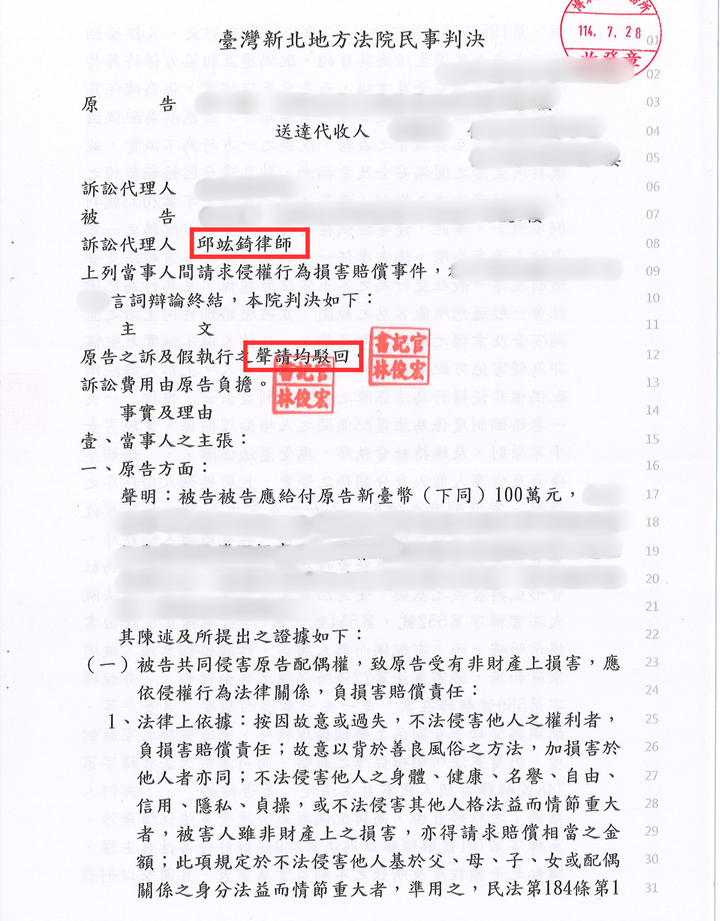 侵害配偶權免賠 侵權駁回 勝訴案例